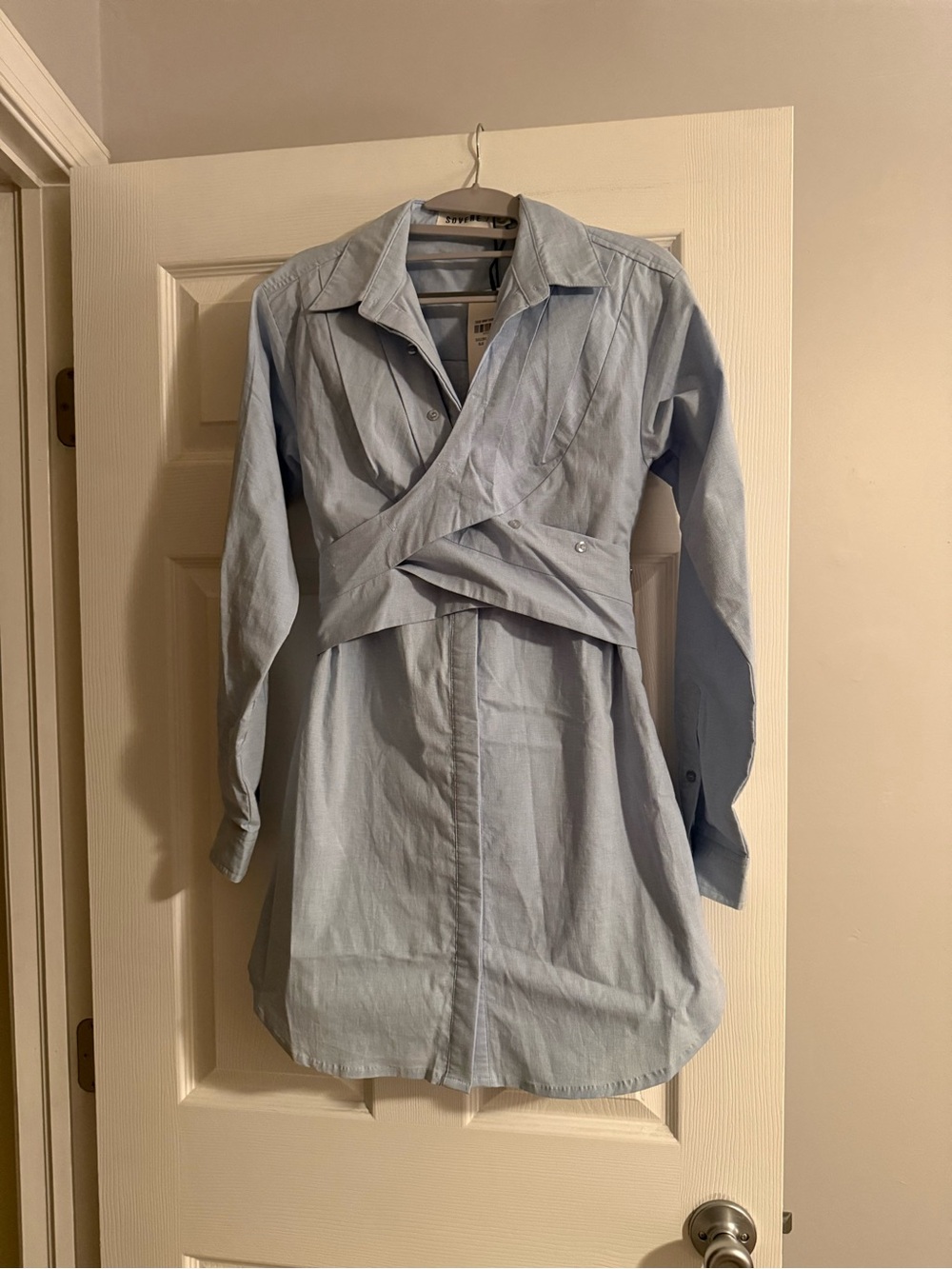 Light Blue Wrap-Front Shirt Jacket